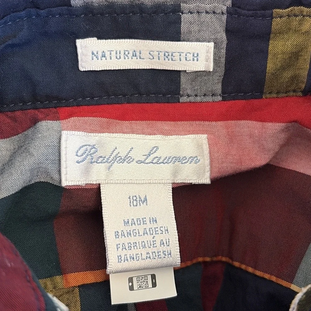 Ralph Lauren Multicolor Dark Plaid Natural Stretch Button Down Shirt Toddler 18M